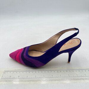FOWT Purple Pointed Toe High Heeled Slingback Pumps Rainbow Color Stripes Sandal
